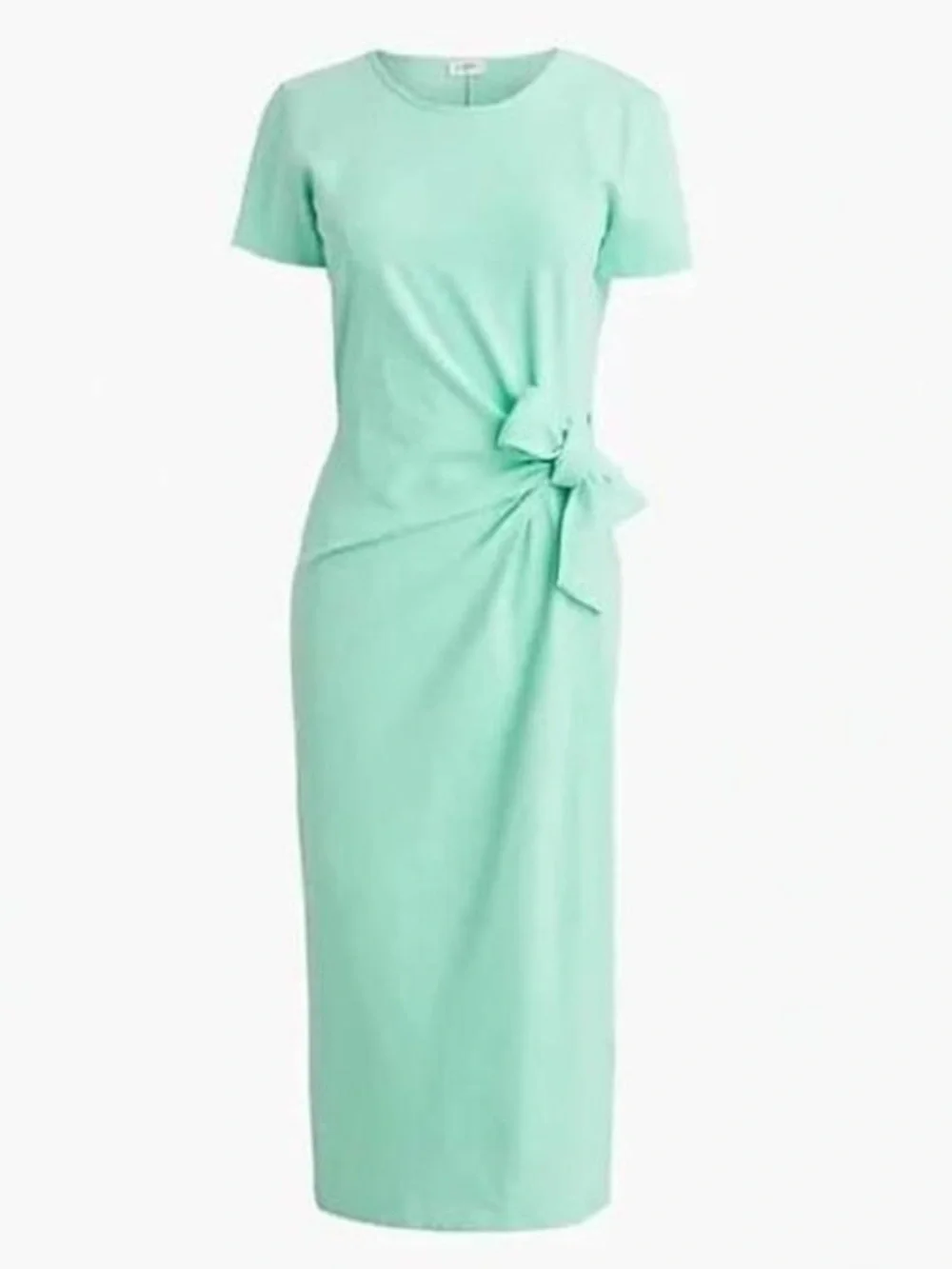 J. Crew Mint Green Short-Sleeve Midi Wrap Dress with Side Knot